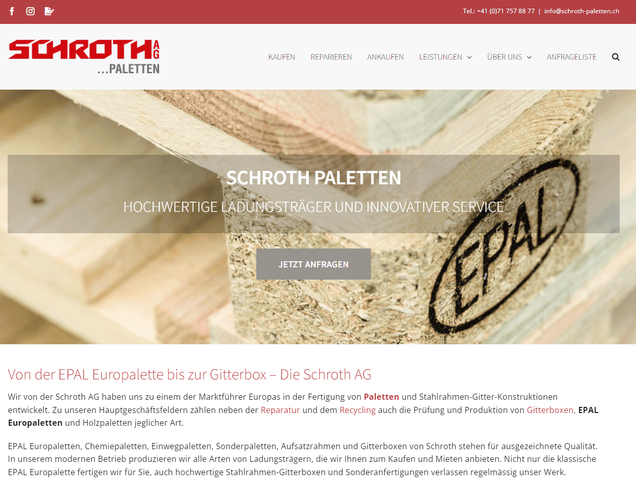 Schroth Paletten Webauftritt